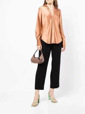 Vince Drapey Pull On Viscose Pleated Cropped Pants Black Size M